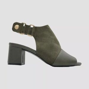 Topshop Olive Green Suede & Leather Block Heel Sandals